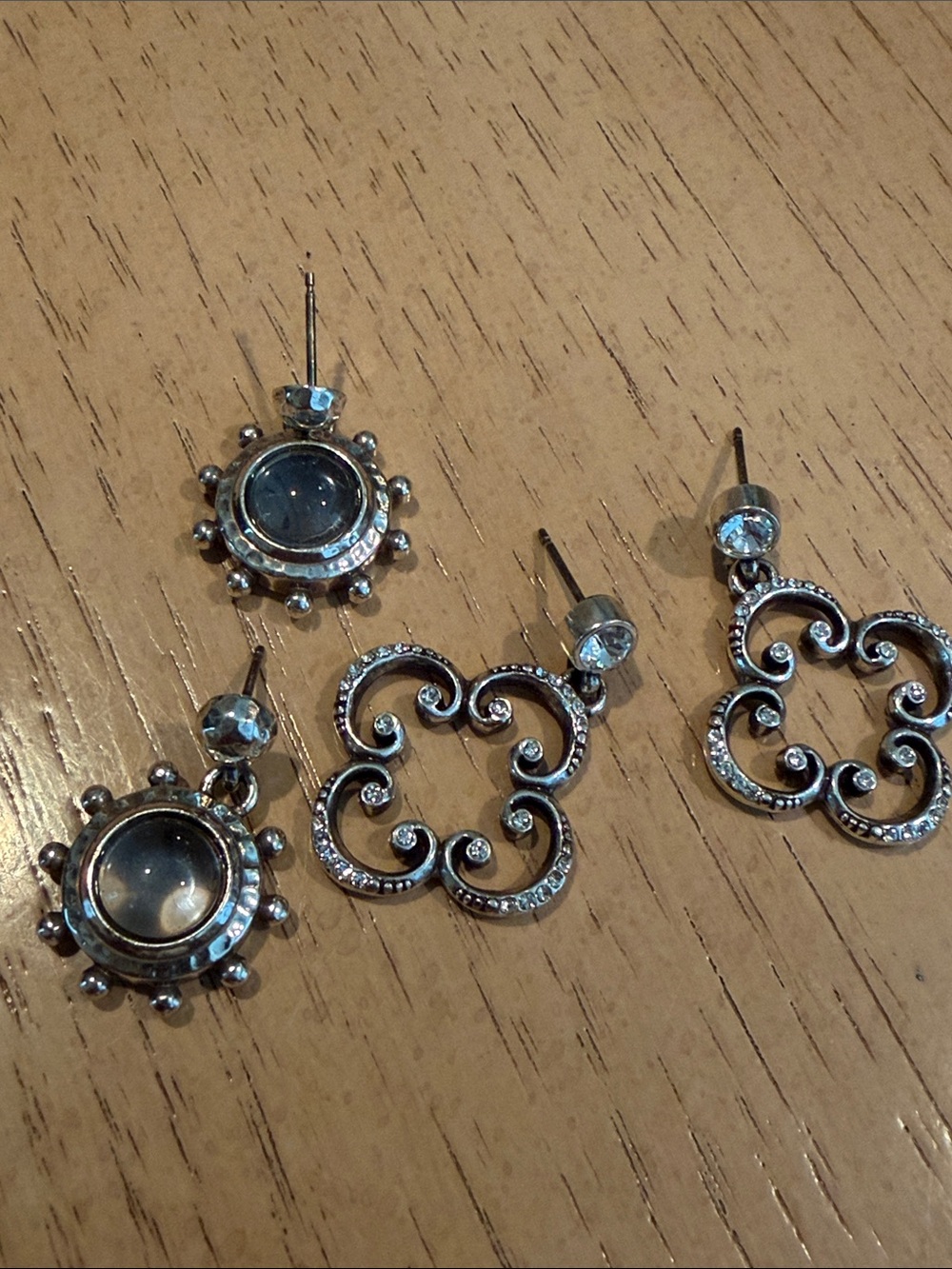 Brighton Silver Tone Filigree and Glass Stud Earrings - Set of 2